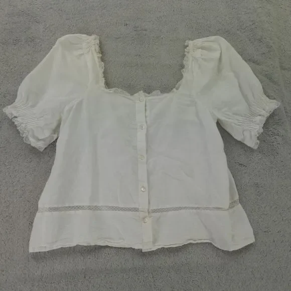 Sezane Blouse White Lace Trim Linen Frances Cottagecore - Picture 3 of 16